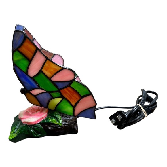 BUTTERFLY Tiffany Style Stained Glass Table Shelf Lamp Night Light 7" Tall - Picture 2 of 6
